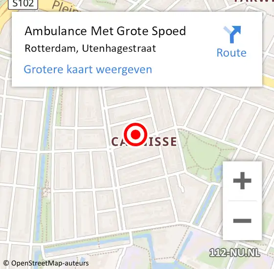 Locatie op kaart van de 112 melding: Ambulance Met Grote Spoed Naar Rotterdam, Utenhagestraat op 8 september 2024 01:55