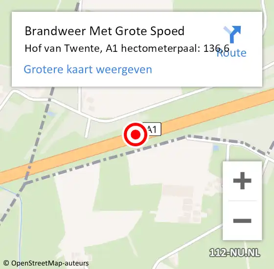 Locatie op kaart van de 112 melding: Brandweer Met Grote Spoed Naar Hof van Twente, A1 hectometerpaal: 136,6 op 8 september 2024 02:00