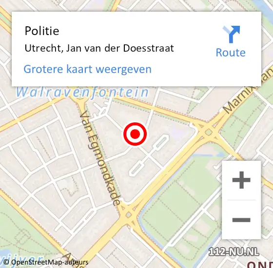 Locatie op kaart van de 112 melding: Politie Utrecht, Jan van der Doesstraat op 8 september 2024 02:09