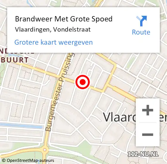 Locatie op kaart van de 112 melding: Brandweer Met Grote Spoed Naar Vlaardingen, Vondelstraat op 8 september 2024 02:43