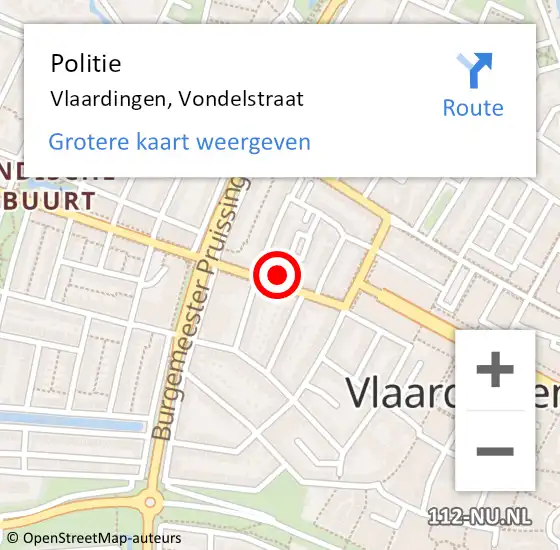 Locatie op kaart van de 112 melding: Politie Vlaardingen, Vondelstraat op 8 september 2024 02:46