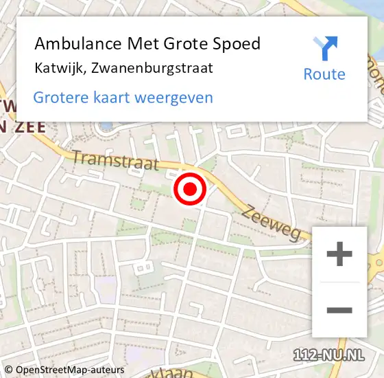 Locatie op kaart van de 112 melding: Ambulance Met Grote Spoed Naar Katwijk, Zwanenburgstraat op 8 september 2024 02:49