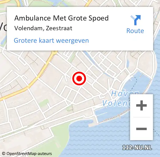 Locatie op kaart van de 112 melding: Ambulance Met Grote Spoed Naar Volendam, Zeestraat op 8 september 2024 02:58