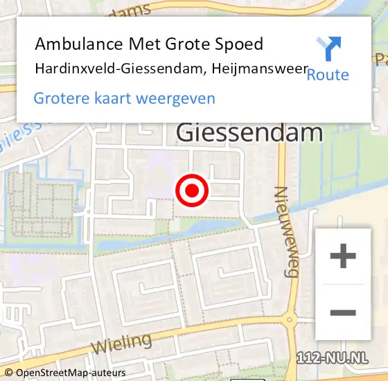 Locatie op kaart van de 112 melding: Ambulance Met Grote Spoed Naar Hardinxveld-Giessendam, Heijmansweer op 8 september 2024 03:40