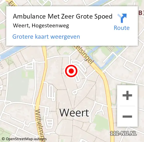 Locatie op kaart van de 112 melding: Ambulance Met Zeer Grote Spoed Naar Weert, Hogesteenweg op 8 september 2024 03:50