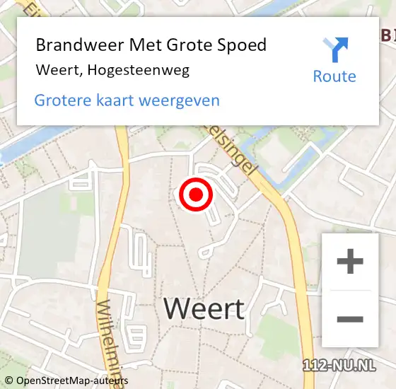 Locatie op kaart van de 112 melding: Brandweer Met Grote Spoed Naar Weert, Hogesteenweg op 8 september 2024 04:01