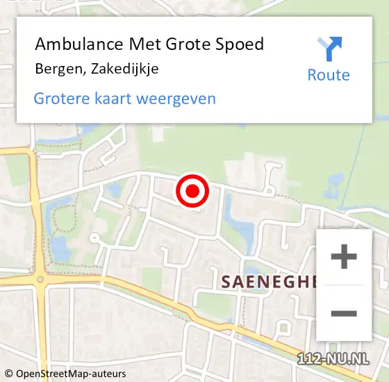 Locatie op kaart van de 112 melding: Ambulance Met Grote Spoed Naar Bergen, Zakedijkje op 8 september 2024 04:23