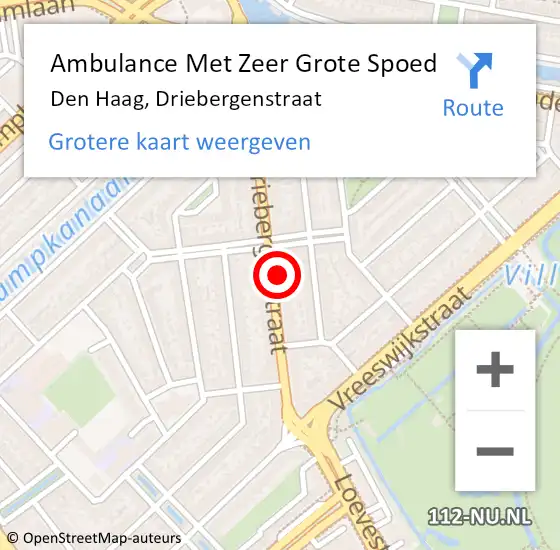 Locatie op kaart van de 112 melding: Ambulance Met Zeer Grote Spoed Naar Den Haag, Driebergenstraat op 8 september 2024 04:27