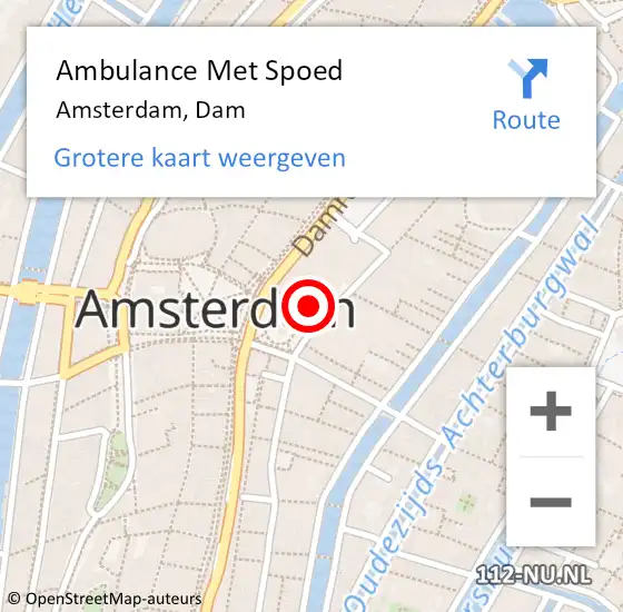 Locatie op kaart van de 112 melding: Ambulance Met Spoed Naar Amsterdam, Dam op 8 september 2024 04:35