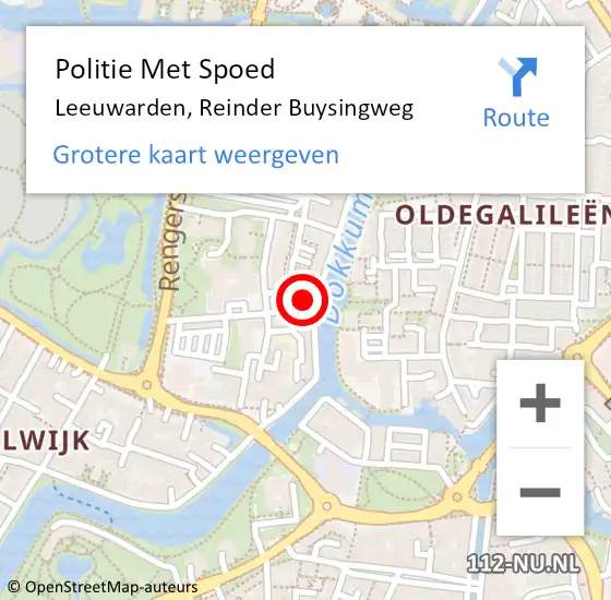 Locatie op kaart van de 112 melding: Politie Met Spoed Naar Leeuwarden, Reinder Buysingweg op 8 september 2024 04:37