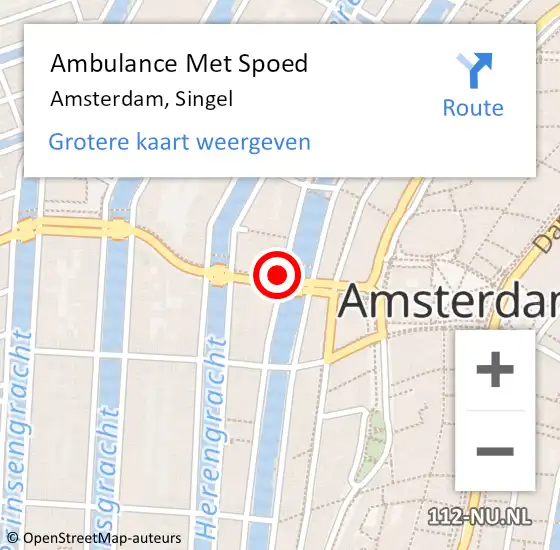 Locatie op kaart van de 112 melding: Ambulance Met Spoed Naar Amsterdam, Singel op 8 september 2024 05:22