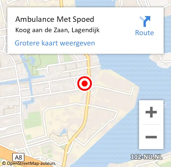 Locatie op kaart van de 112 melding: Ambulance Met Spoed Naar Koog aan de Zaan, Lagendijk op 8 september 2024 06:01