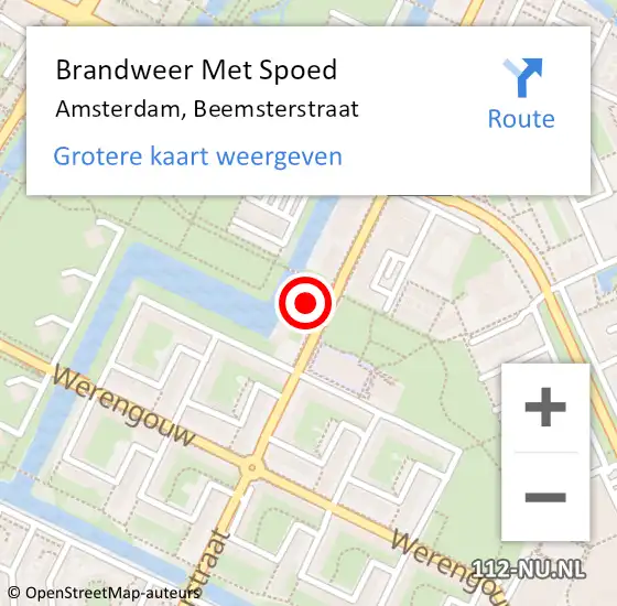 Locatie op kaart van de 112 melding: Brandweer Met Spoed Naar Amsterdam, Beemsterstraat op 8 september 2024 06:50