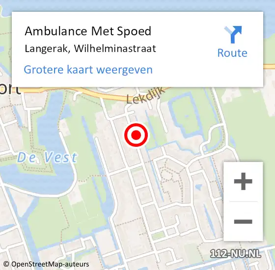 Locatie op kaart van de 112 melding: Ambulance Met Spoed Naar Langerak, Wilhelminastraat op 8 september 2024 07:05