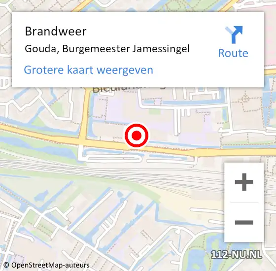 Locatie op kaart van de 112 melding: Brandweer Gouda, Burgemeester Jamessingel op 8 september 2024 07:30