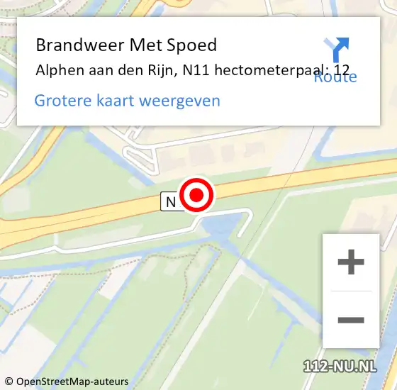 Locatie op kaart van de 112 melding: Brandweer Met Spoed Naar Alphen aan den Rijn, N11 hectometerpaal: 12 op 8 september 2024 08:26