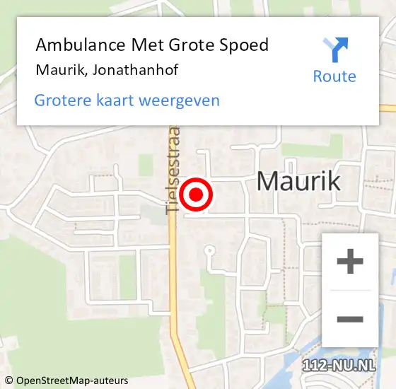 Locatie op kaart van de 112 melding: Ambulance Met Grote Spoed Naar Maurik, Jonathanhof op 19 oktober 2014 11:52