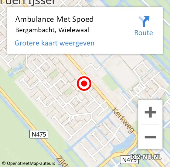 Locatie op kaart van de 112 melding: Ambulance Met Spoed Naar Bergambacht, Wielewaal op 8 september 2024 09:00