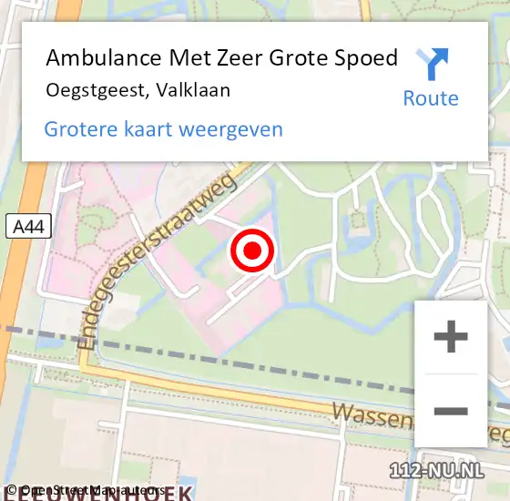 Locatie op kaart van de 112 melding: Ambulance Met Zeer Grote Spoed Naar Oegstgeest, Valklaan op 8 september 2024 09:27