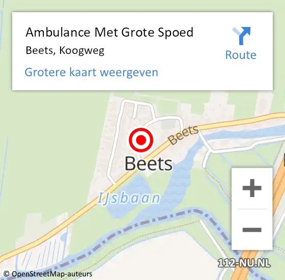 Locatie op kaart van de 112 melding: Ambulance Met Grote Spoed Naar Beets, Koogweg op 8 september 2024 09:42