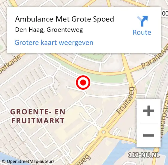 Locatie op kaart van de 112 melding: Ambulance Met Grote Spoed Naar Den Haag, Groenteweg op 8 september 2024 09:49