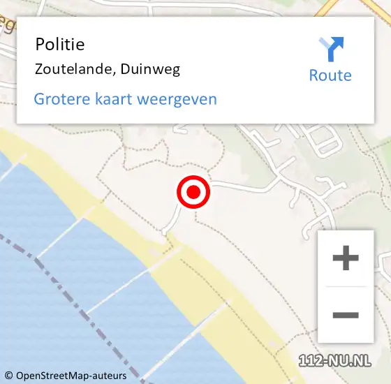 Locatie op kaart van de 112 melding: Politie Zoutelande, Duinweg op 19 oktober 2014 12:00
