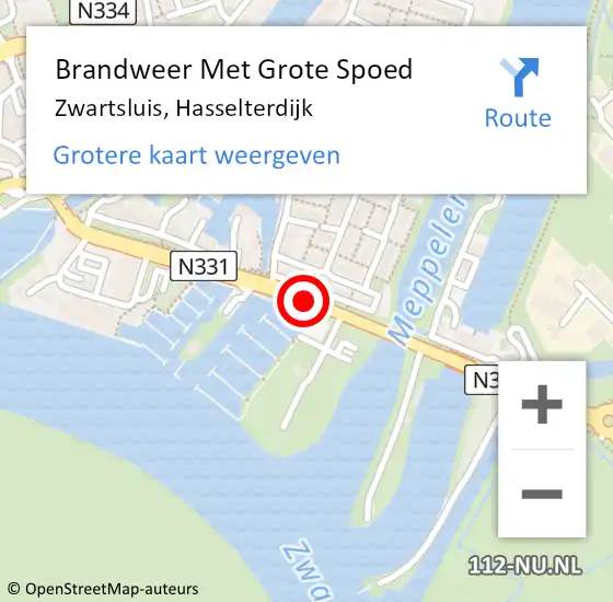 Locatie op kaart van de 112 melding: Brandweer Met Grote Spoed Naar Zwartsluis, Hasselterdijk op 8 september 2024 10:41