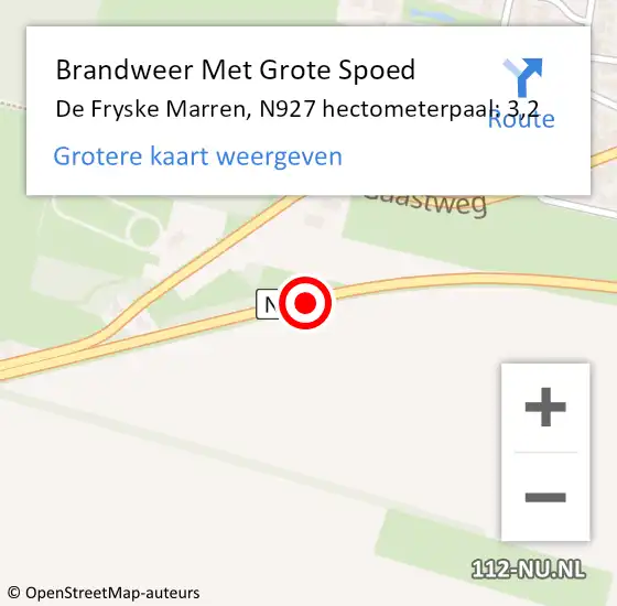 Locatie op kaart van de 112 melding: Brandweer Met Grote Spoed Naar De Fryske Marren, N927 hectometerpaal: 3,2 op 8 september 2024 10:45