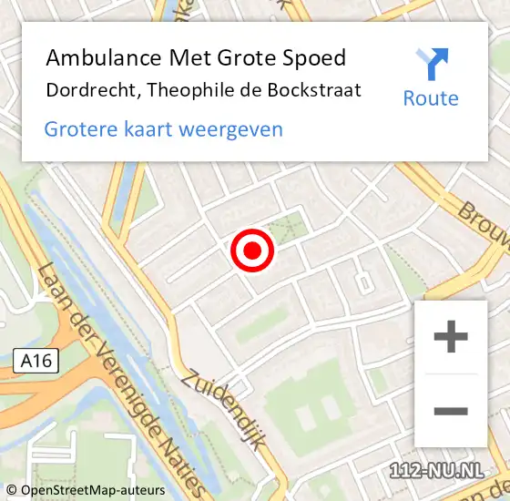 Locatie op kaart van de 112 melding: Ambulance Met Grote Spoed Naar Dordrecht, Theophile de Bockstraat op 8 september 2024 11:01