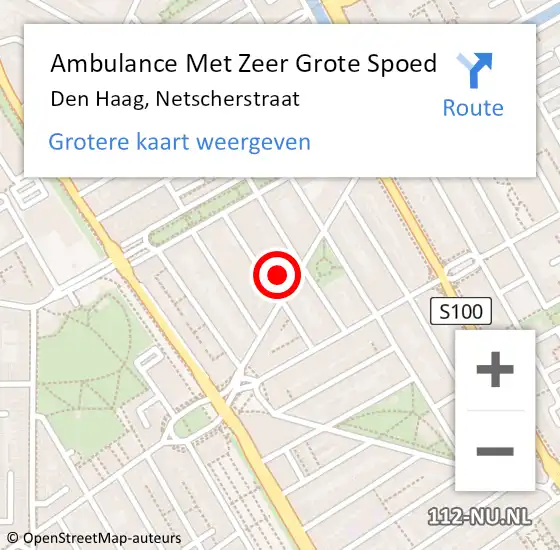 Locatie op kaart van de 112 melding: Ambulance Met Zeer Grote Spoed Naar Den Haag, Netscherstraat op 8 september 2024 11:03