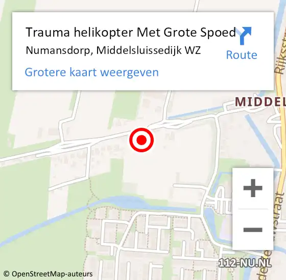 Locatie op kaart van de 112 melding: Trauma helikopter Met Grote Spoed Naar Numansdorp, Middelsluissedijk WZ op 8 september 2024 11:15