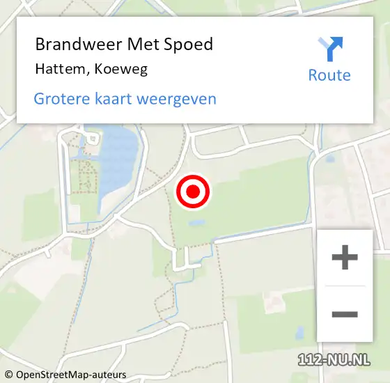 Locatie op kaart van de 112 melding: Brandweer Met Spoed Naar Hattem, Koeweg op 8 september 2024 11:16