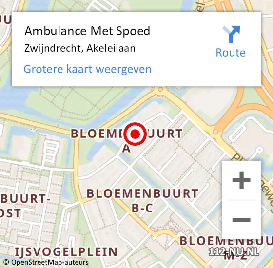 Locatie op kaart van de 112 melding: Ambulance Met Spoed Naar Zwijndrecht, Akeleilaan op 8 september 2024 11:31