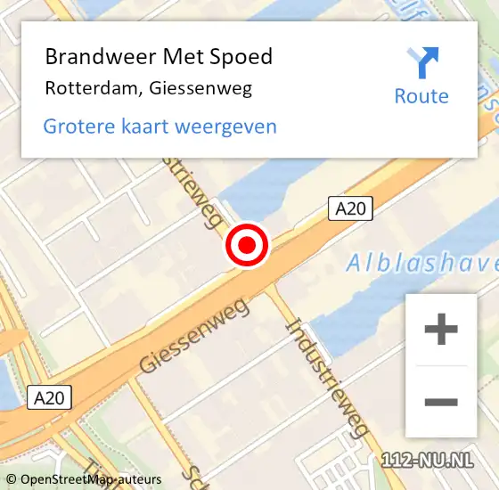 Locatie op kaart van de 112 melding: Brandweer Met Spoed Naar Rotterdam, Giessenweg op 8 september 2024 11:35