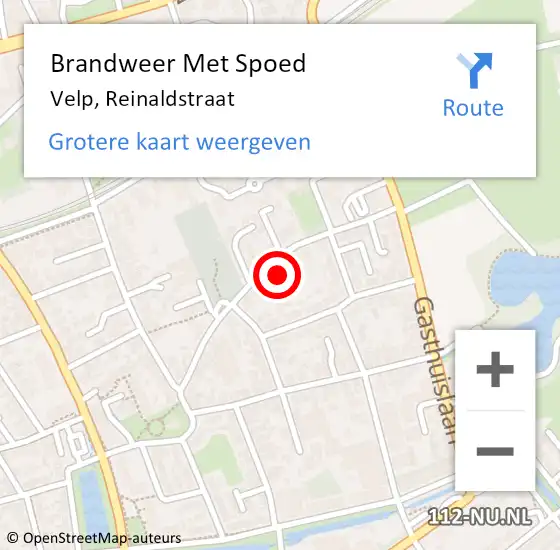 Locatie op kaart van de 112 melding: Brandweer Met Spoed Naar Velp, Reinaldstraat op 8 september 2024 11:37