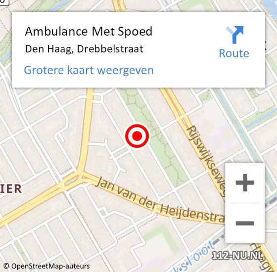 Locatie op kaart van de 112 melding: Ambulance Met Spoed Naar Den Haag, Drebbelstraat op 8 september 2024 11:40