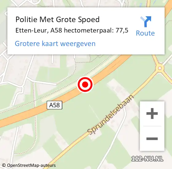 Locatie op kaart van de 112 melding: Politie Met Grote Spoed Naar Etten-Leur, A58 hectometerpaal: 77,5 op 8 september 2024 11:55