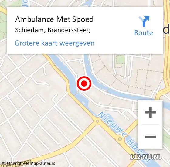 Locatie op kaart van de 112 melding: Ambulance Met Spoed Naar Schiedam, Branderssteeg op 8 september 2024 12:10