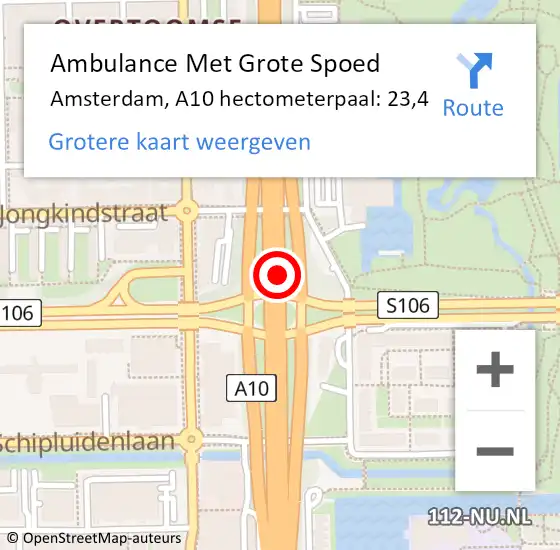 Locatie op kaart van de 112 melding: Ambulance Met Grote Spoed Naar Amsterdam, A10 hectometerpaal: 23,4 op 8 september 2024 12:26