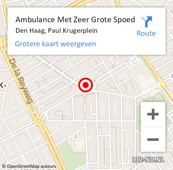 Locatie op kaart van de 112 melding: Ambulance Met Zeer Grote Spoed Naar Den Haag, Paul Krugerplein op 8 september 2024 12:31