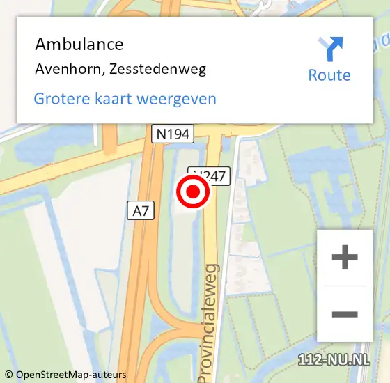 Locatie op kaart van de 112 melding: Ambulance Avenhorn, Zesstedenweg op 8 september 2024 12:34