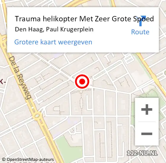 Locatie op kaart van de 112 melding: Trauma helikopter Met Zeer Grote Spoed Naar Den Haag, Paul Krugerplein op 8 september 2024 12:38