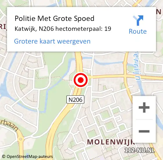 Locatie op kaart van de 112 melding: Politie Met Grote Spoed Naar Katwijk, N206 hectometerpaal: 19 op 8 september 2024 12:49