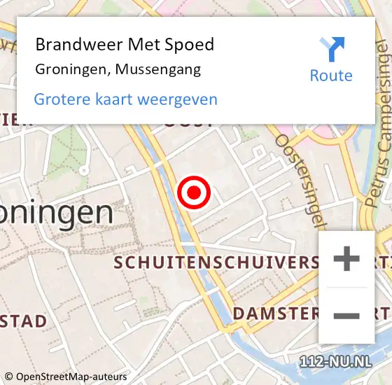 Locatie op kaart van de 112 melding: Brandweer Met Spoed Naar Groningen, Mussengang op 8 september 2024 13:14