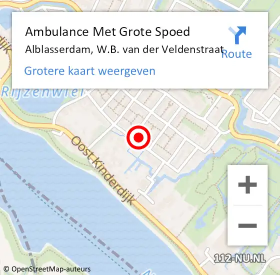 Locatie op kaart van de 112 melding: Ambulance Met Grote Spoed Naar Alblasserdam, W.B. van der Veldenstraat op 8 september 2024 13:14