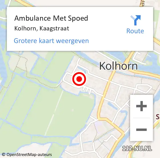 Locatie op kaart van de 112 melding: Ambulance Met Spoed Naar Kolhorn, Kaagstraat op 8 september 2024 13:23