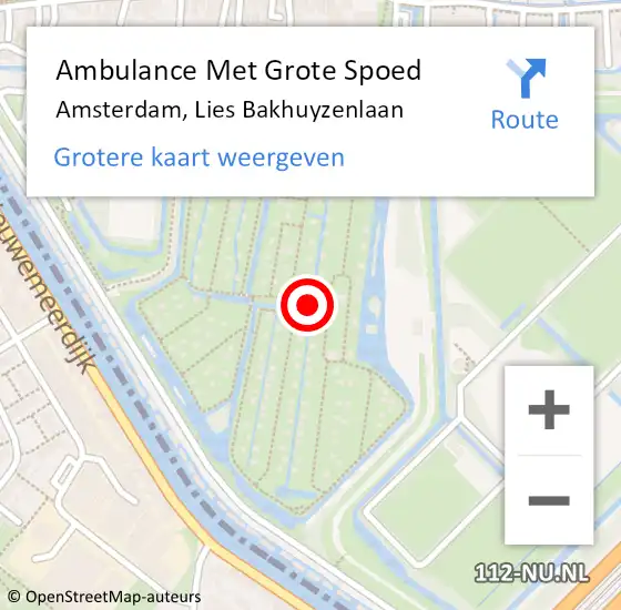 Locatie op kaart van de 112 melding: Ambulance Met Grote Spoed Naar Lies, Lies Bakhuyzenlaan op 8 september 2024 13:35