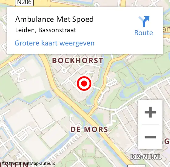 Locatie op kaart van de 112 melding: Ambulance Met Spoed Naar Leiden, Bassonstraat op 8 september 2024 13:37