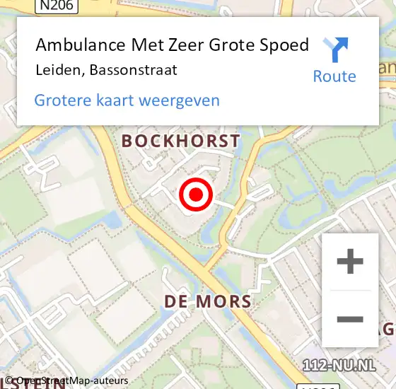 Locatie op kaart van de 112 melding: Ambulance Met Zeer Grote Spoed Naar Leiden, Bassonstraat op 8 september 2024 13:40