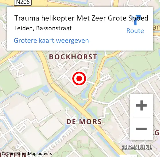 Locatie op kaart van de 112 melding: Trauma helikopter Met Zeer Grote Spoed Naar Leiden, Bassonstraat op 8 september 2024 13:41